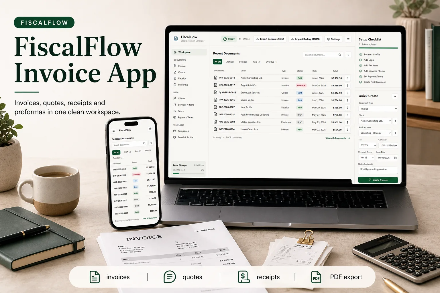 FiscalFlow Invoice & Document App app screen
