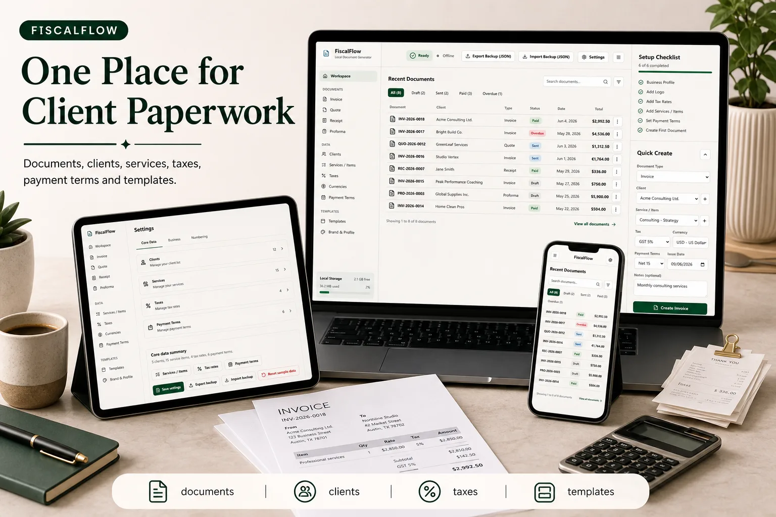 FiscalFlow Invoice & Document App screen 1