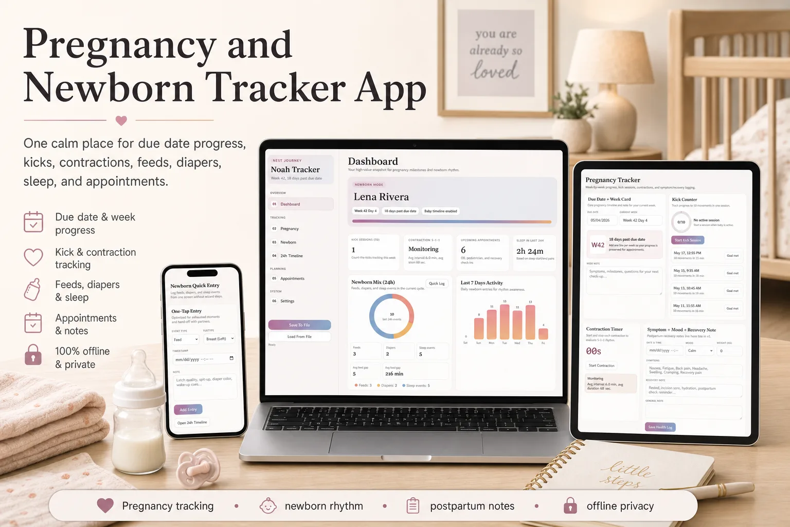 Pregnancy Postpartum Newborn Tracker App product preview
