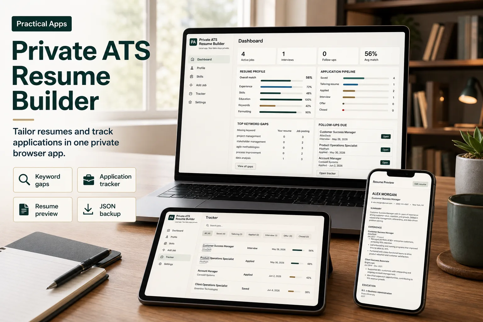 Private ATS Resume Builder & Job Tracker App app screen
