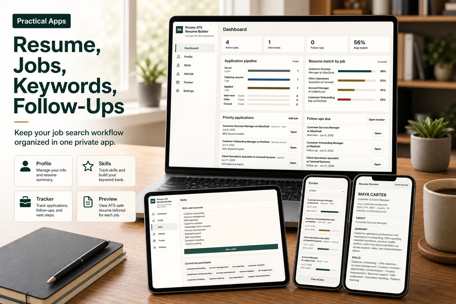 Private ATS Resume Builder & Job Tracker App screen 1