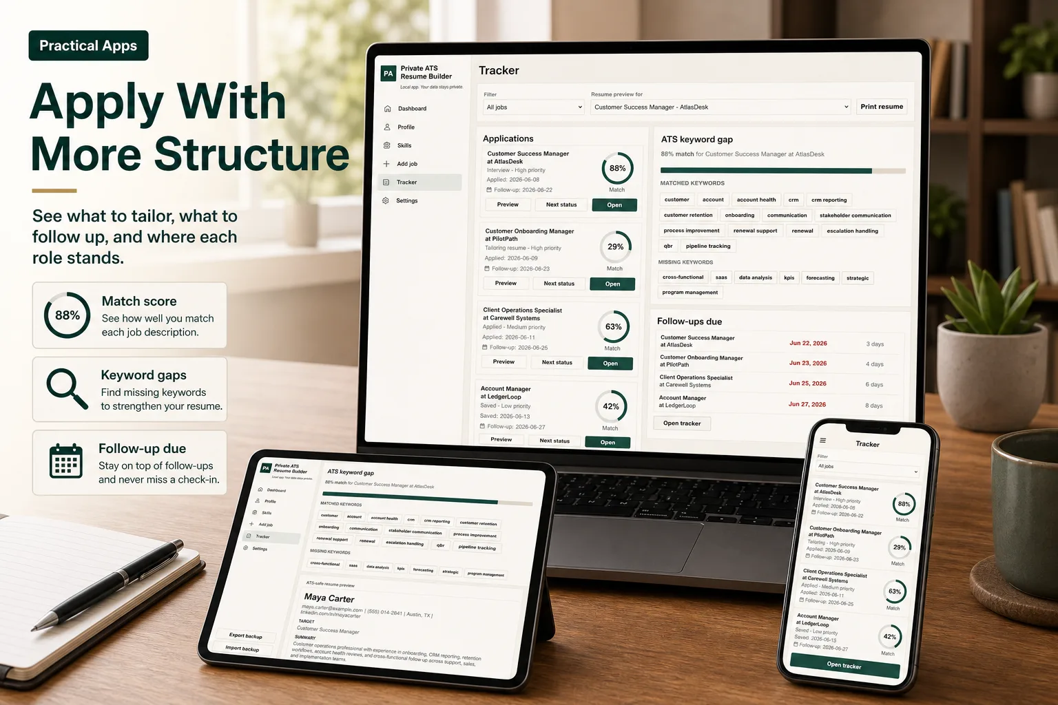 Private ATS Resume Builder & Job Tracker App screen 2
