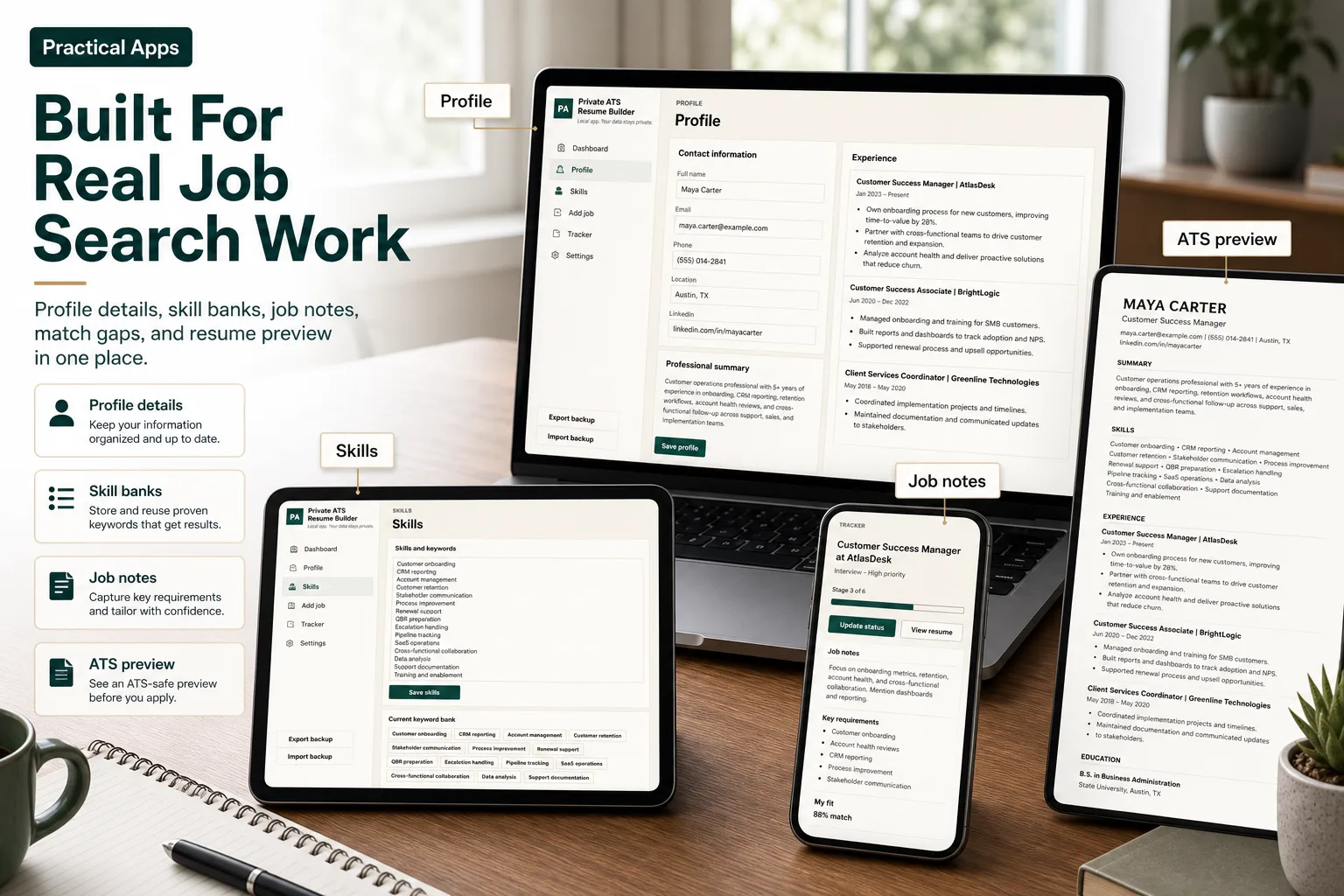 Private ATS Resume Builder & Job Tracker App screen 3