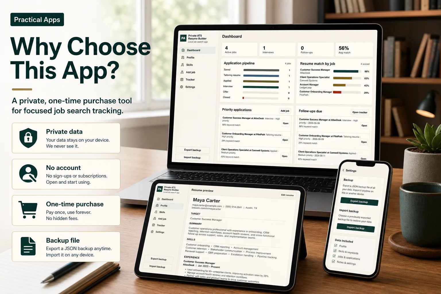 Private ATS Resume Builder & Job Tracker App screen 4