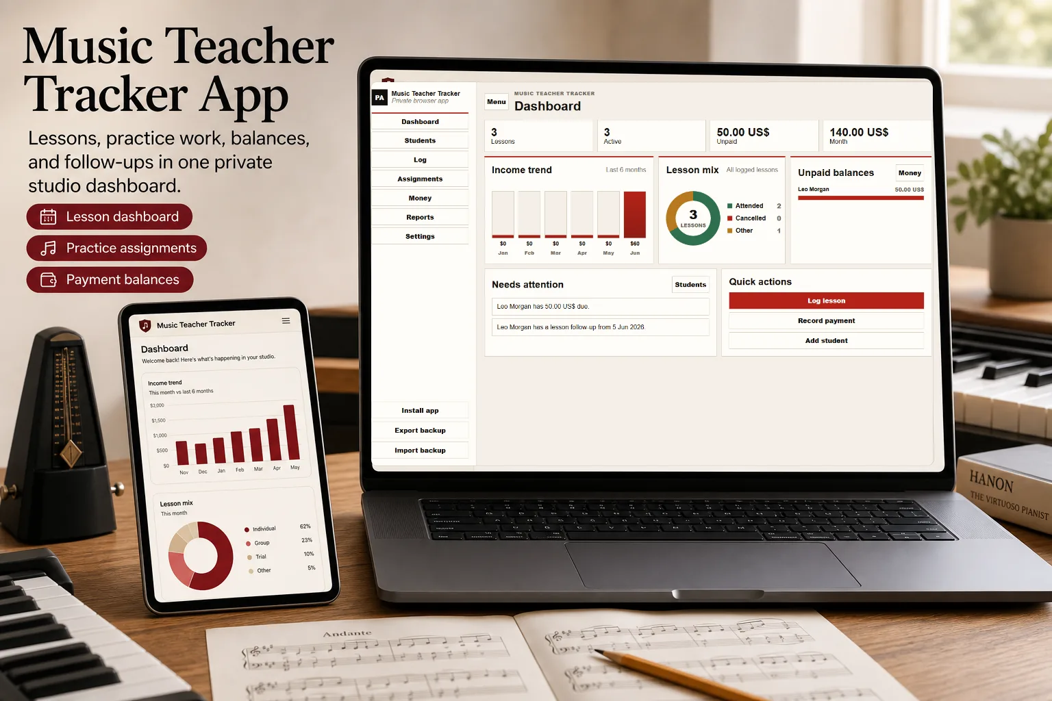 Private Music Teacher Lesson & Billing Tracker App product preview