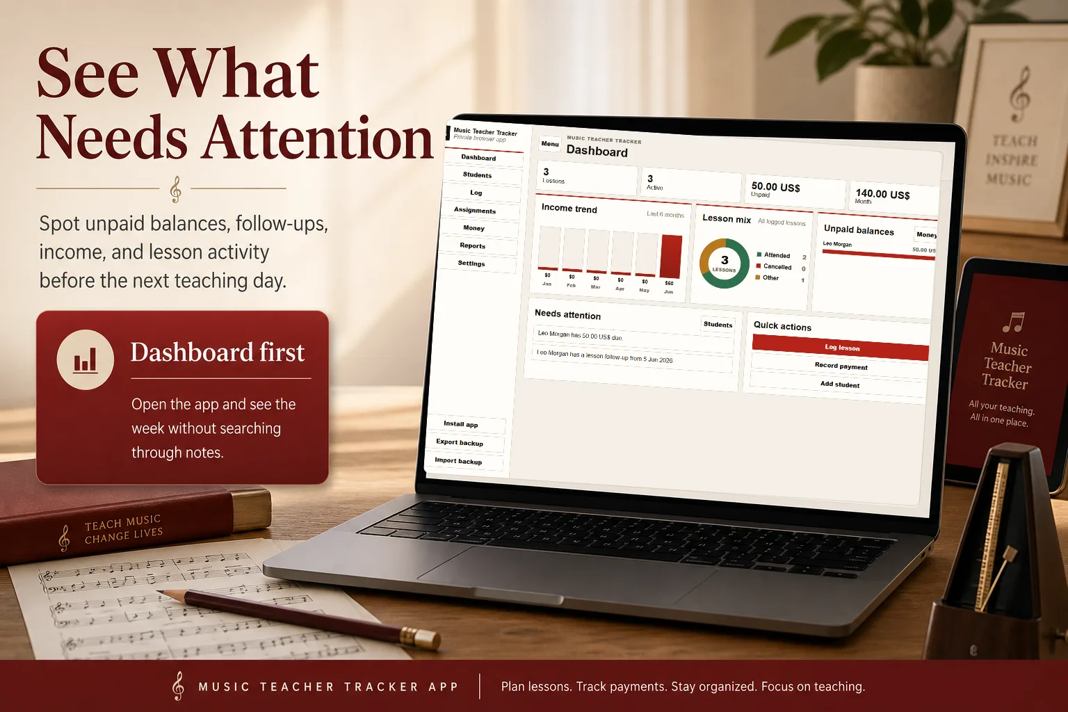Private Music Teacher Lesson & Billing Tracker App screen 2