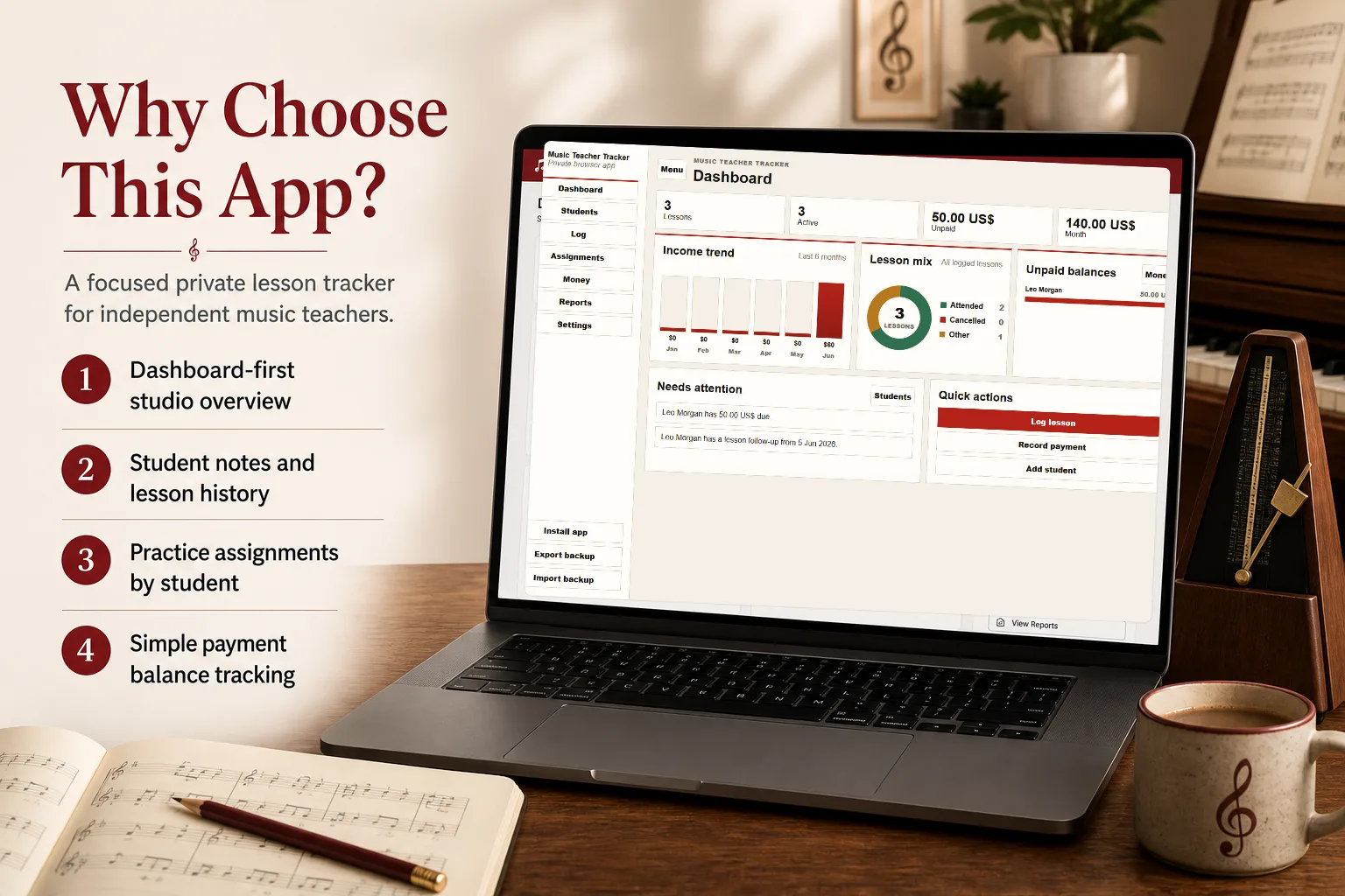 Private Music Teacher Lesson & Billing Tracker App screen 4
