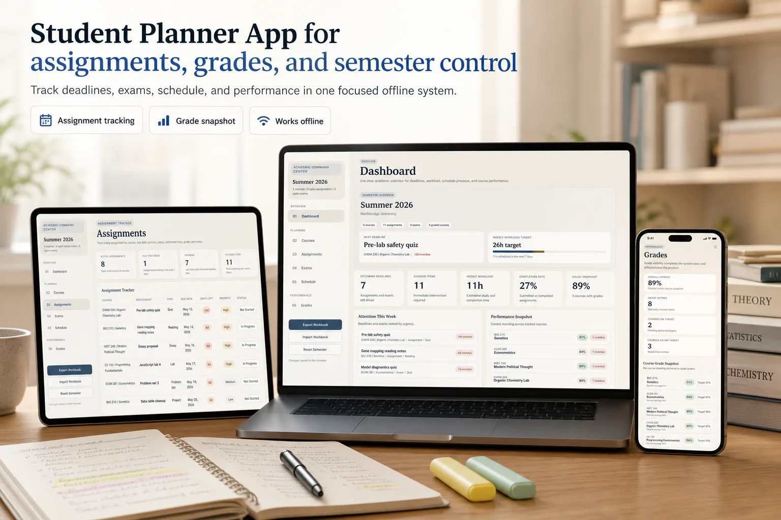Student Planner Assignment Tracker App product preview