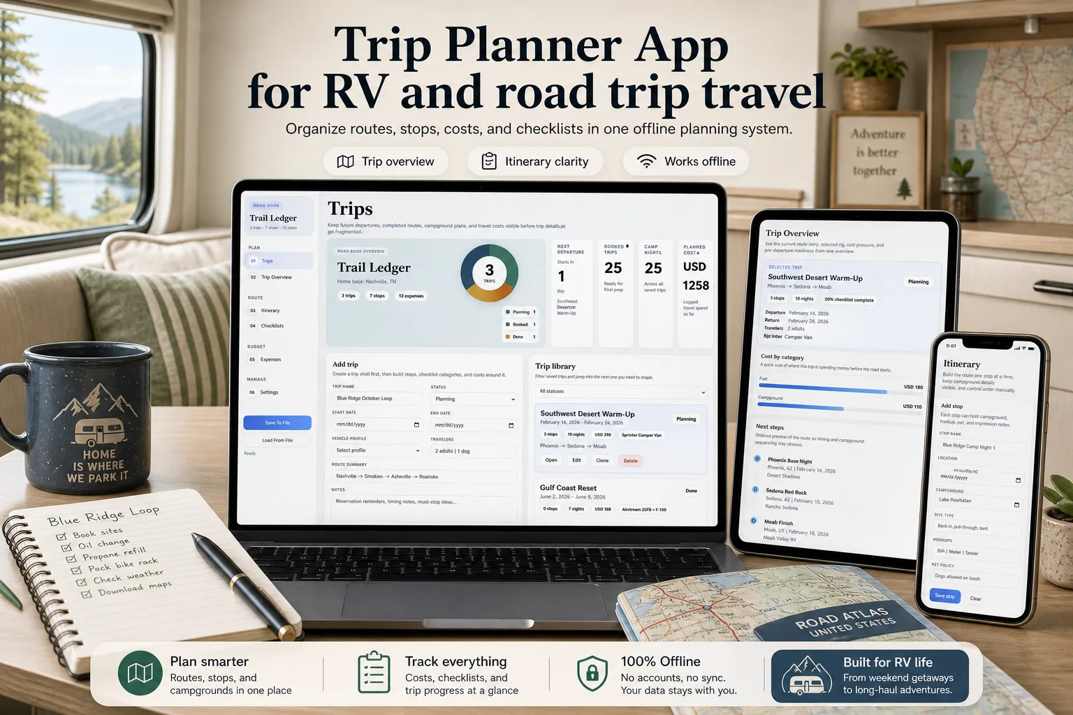 Travel RV Trip Planner App product preview